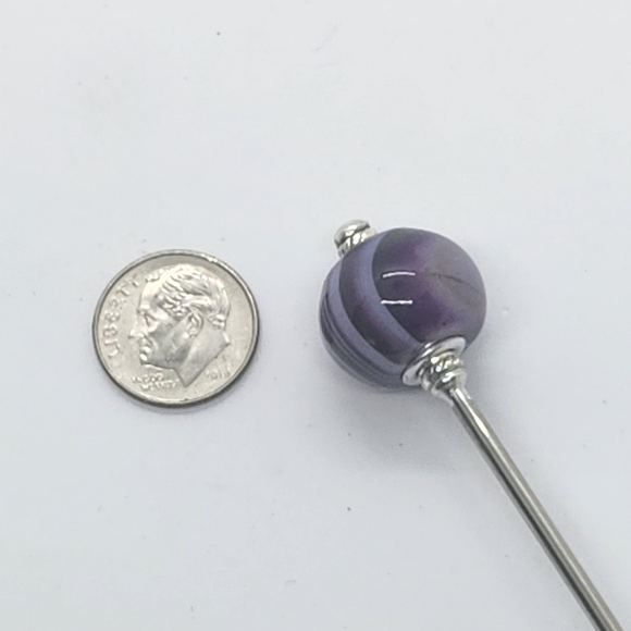 Amethyst Monarque Stainless Steel Hair Stick Natural Gemstone 1 of a Kind - Picture 5 of 5